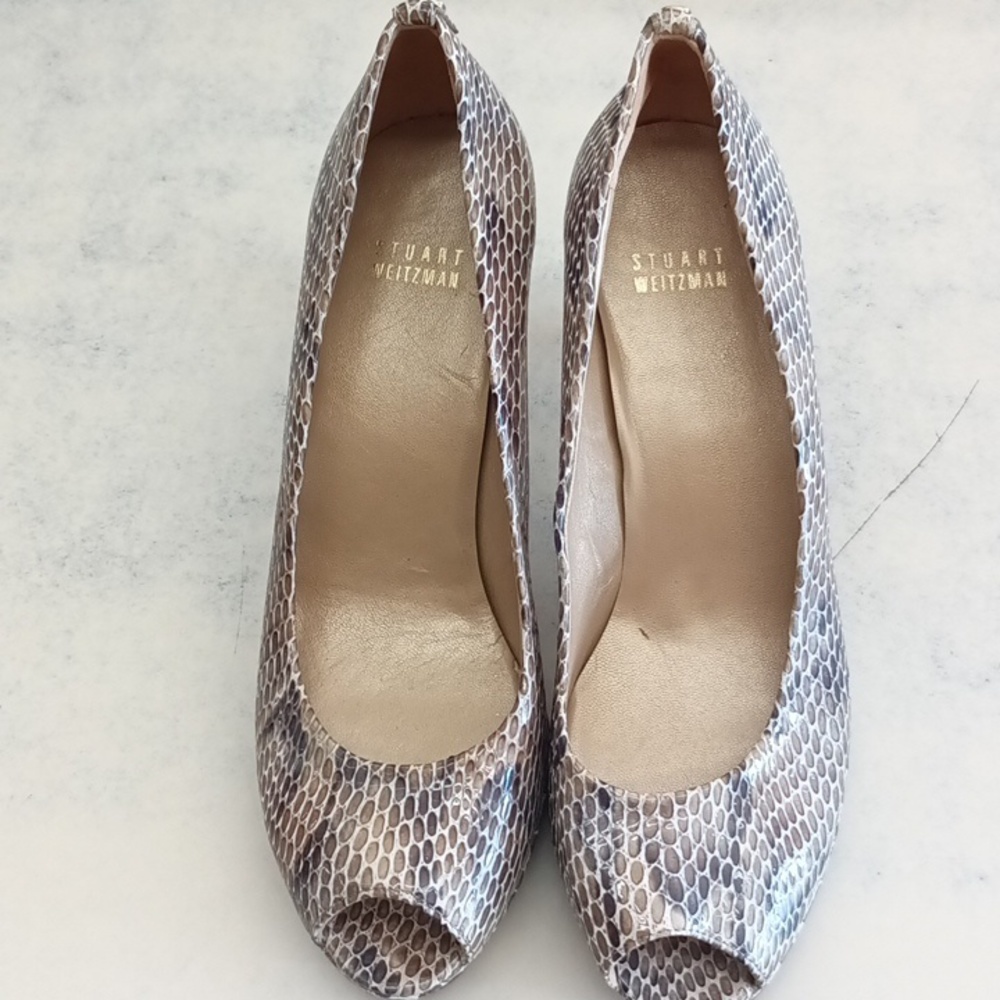Stuart Weitzman Python Snake Skin Peep-Toe Pumps - image 1